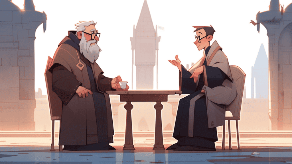 a priest and a professor sitting down to talk